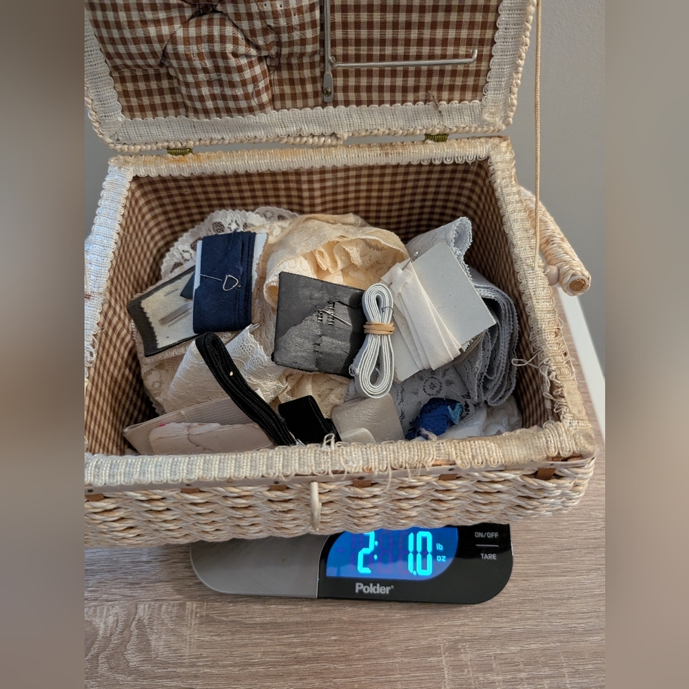 Assorted Lace and Trim Collection In Vintage Sewing Basket